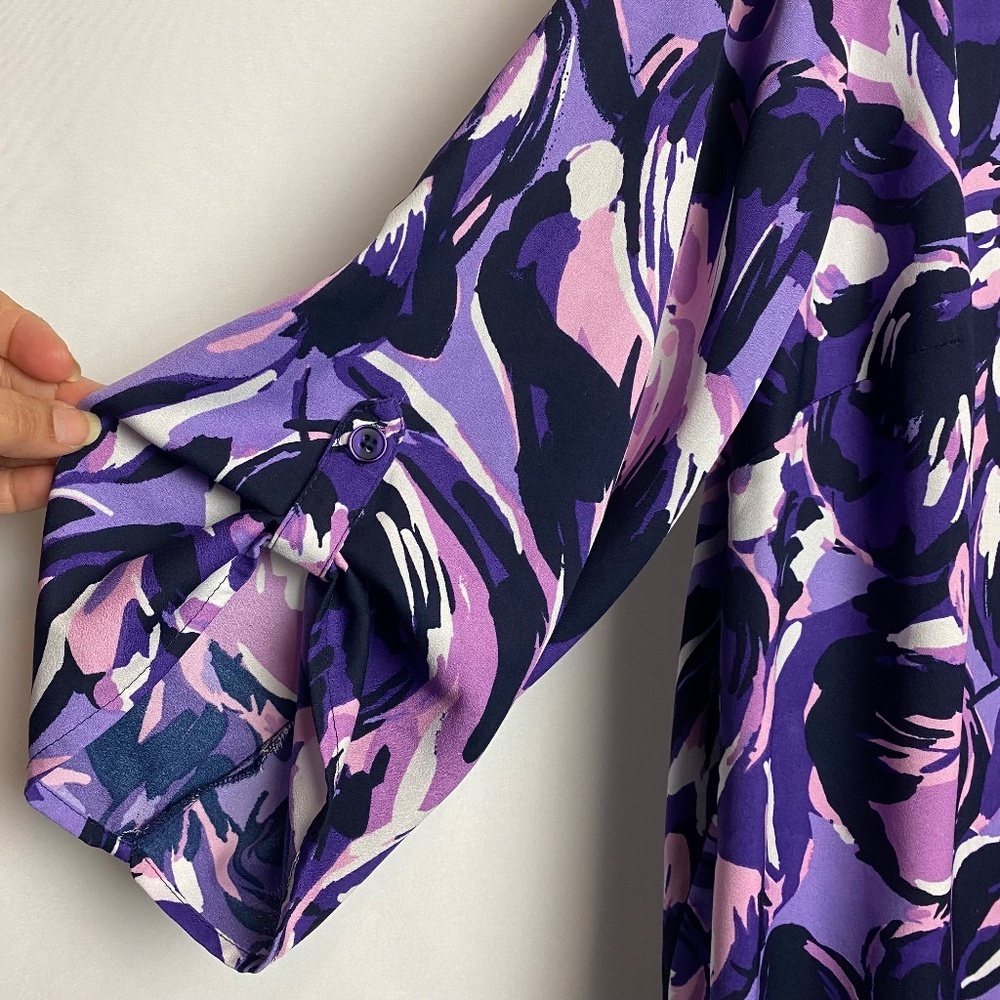 Catherines Womenʻs Plus Size Purple | Pink 3/4 Sleeve Button Down Blouse 1X - Picture 5 of 8
